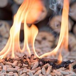 Wood pellets on fire