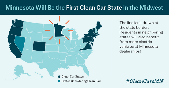 graphic of Minnesota, first clean car state in the midwest