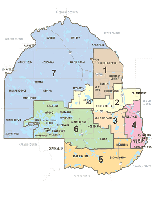 map of Hennepin County Commissioner districts