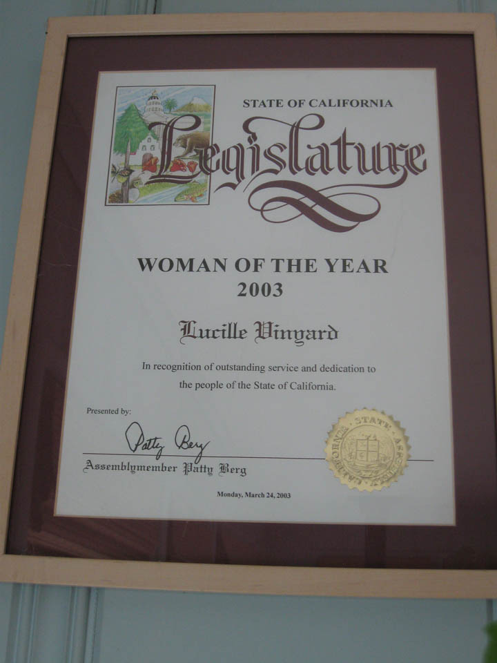 2003 award from Assemblymember Patty Berg