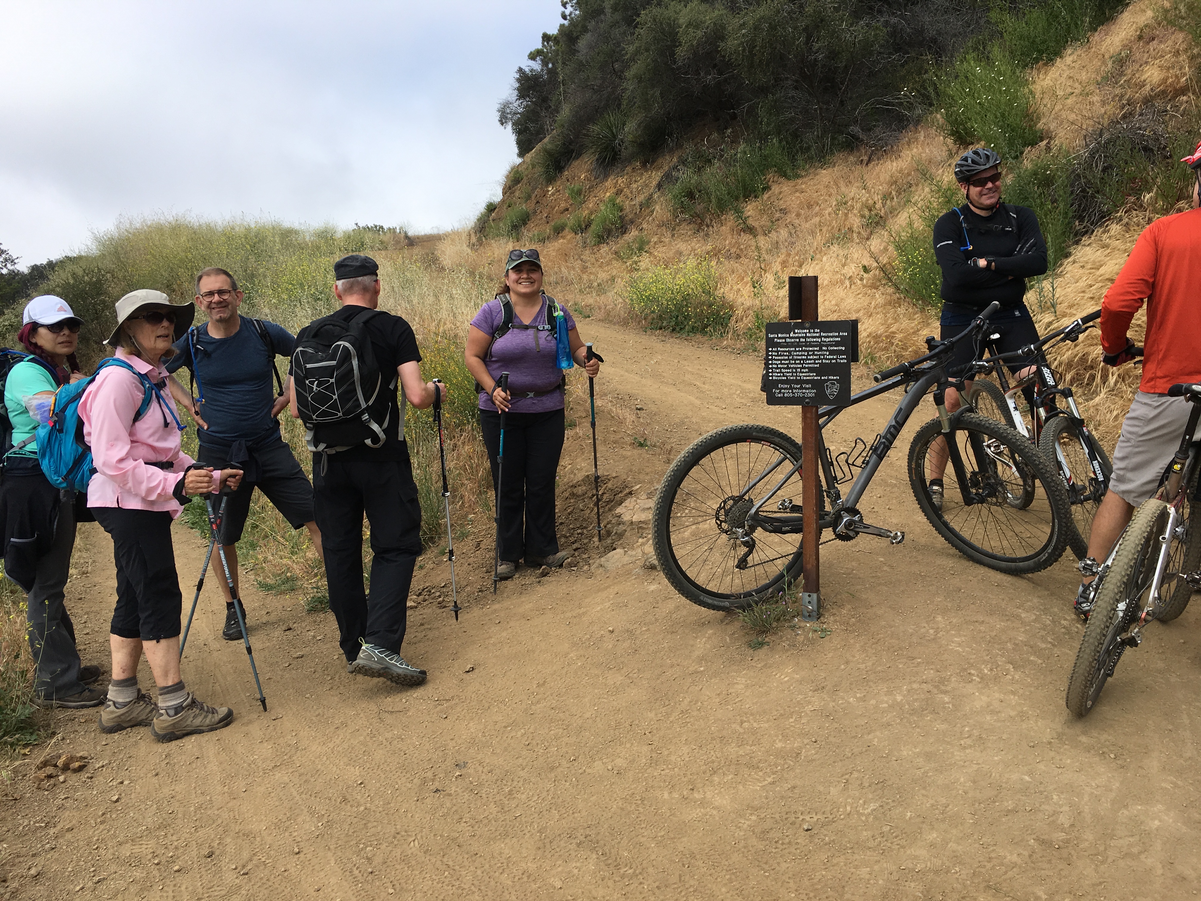 Hikers with their bikes