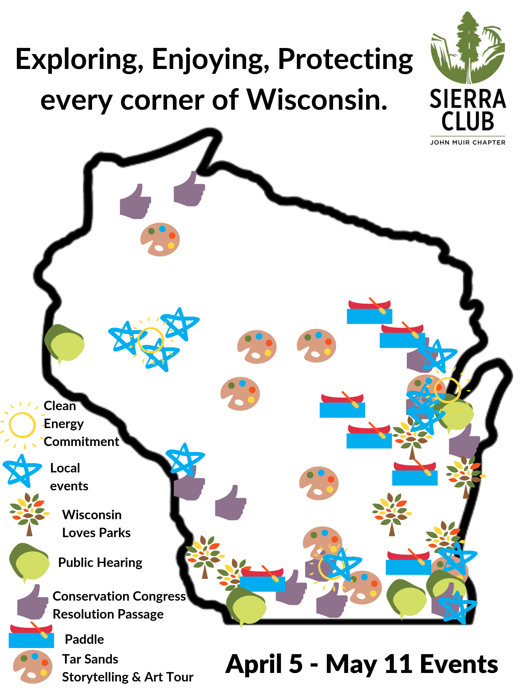 Map of Wisconsin showing event locations