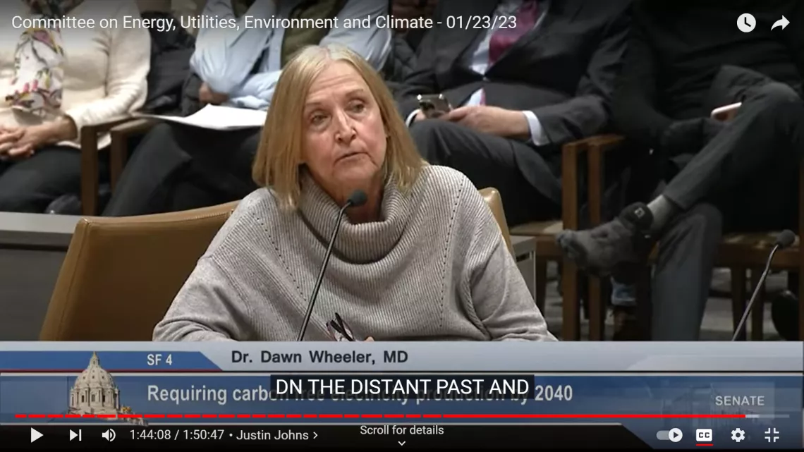 Dr. Wheeler speaks to the MN Senate Committee on Energy, Utilities, Environment and Climate, video of testimony here at minute 1:42