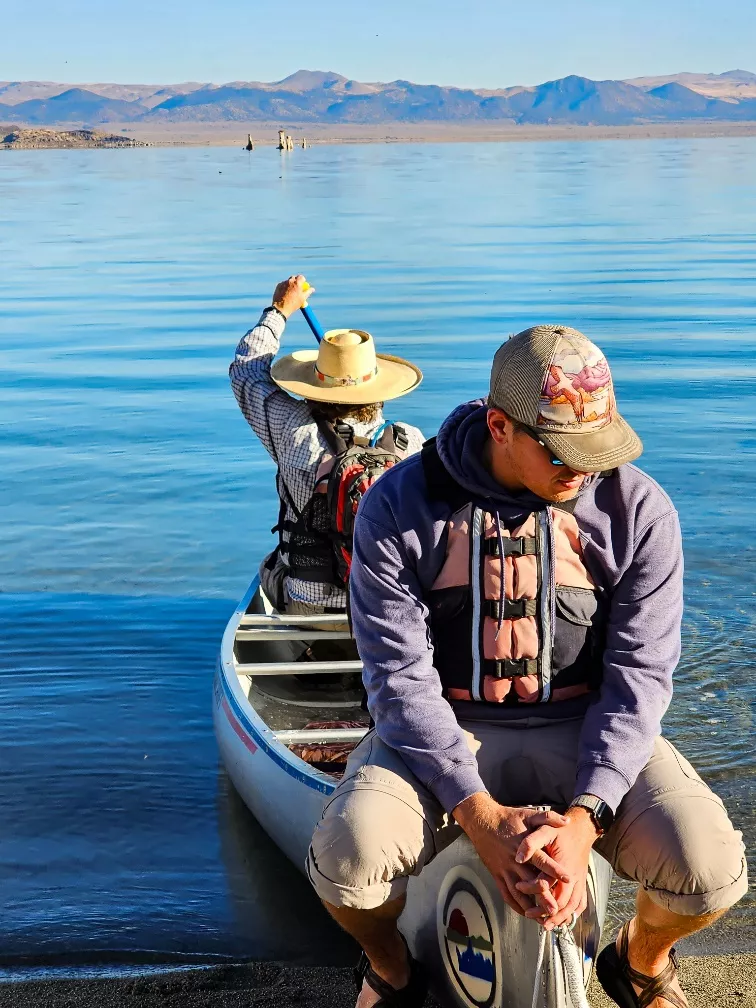 Men in canoe on Mono Lake
