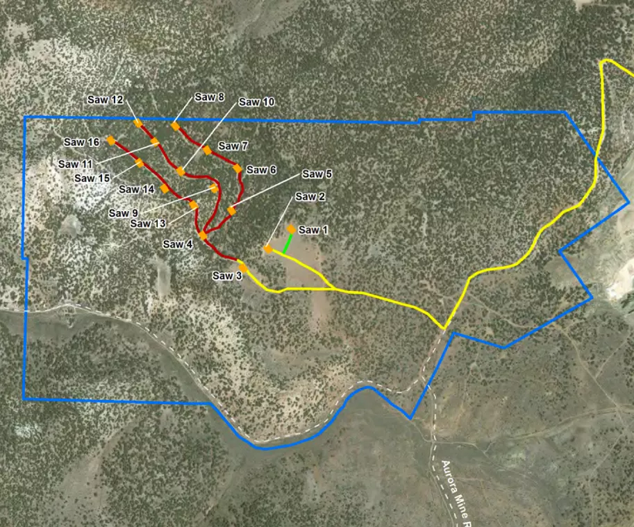 Map of Sawtooth Ridge proposed drill sites