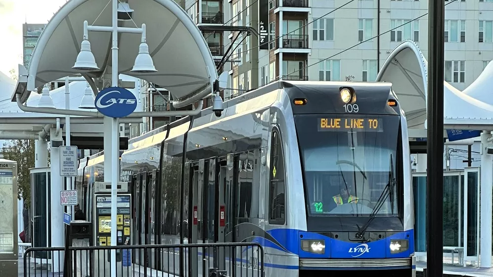 A Blue Line train in the Charlotte rapid transit system