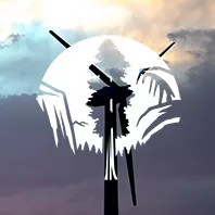 Sierra Club Logo over silhouette Wind Turbine and stormy sky