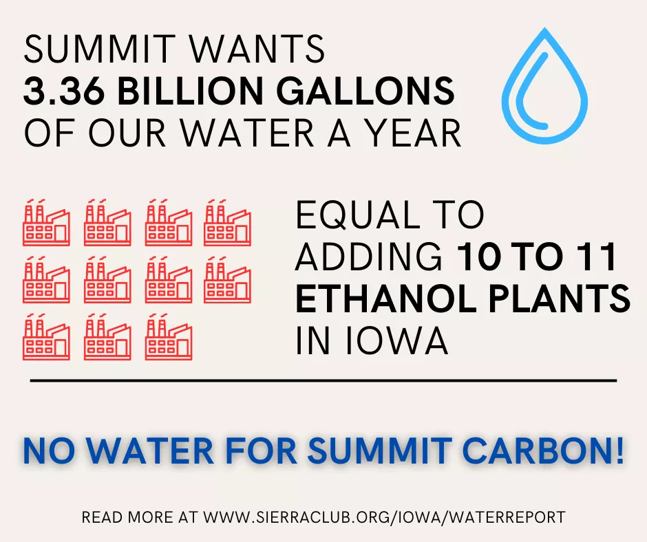 summits water demands are equal ot adding 10 to 11 ethanol plants in iowa