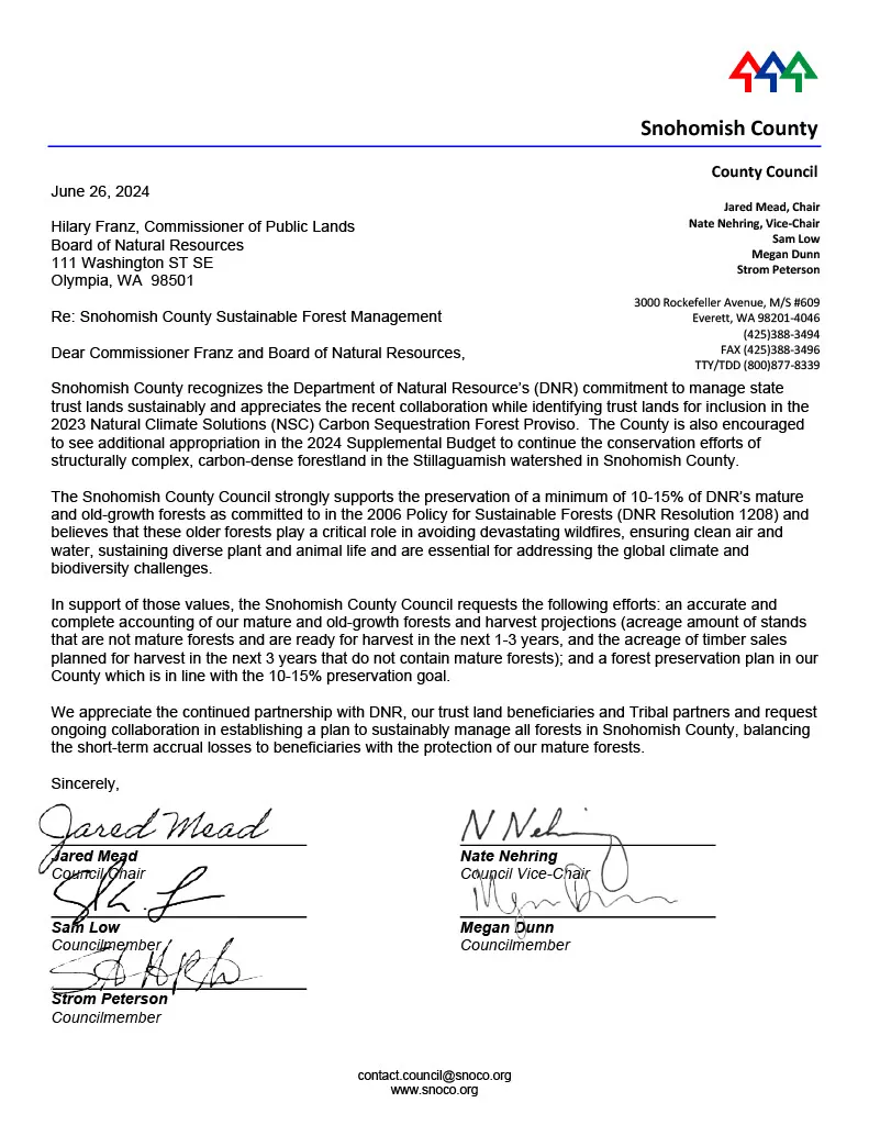 Snohomish County Council Letter to DNR 6.26.2024