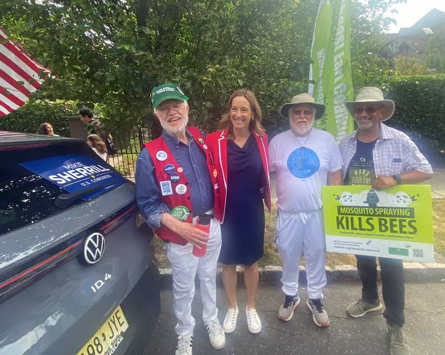 (left to right) Allen Swanson, Chair Loantaka Group,Congresswoman Mikie Sherrill, Bill Beren, and Jose German, Northeast Earth Coalition.  Photo credit Tracey Stephens. 