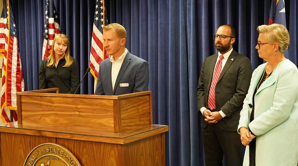 NC Chapter Director Chris Herndon speaks at a news conference at the NC General Assembly