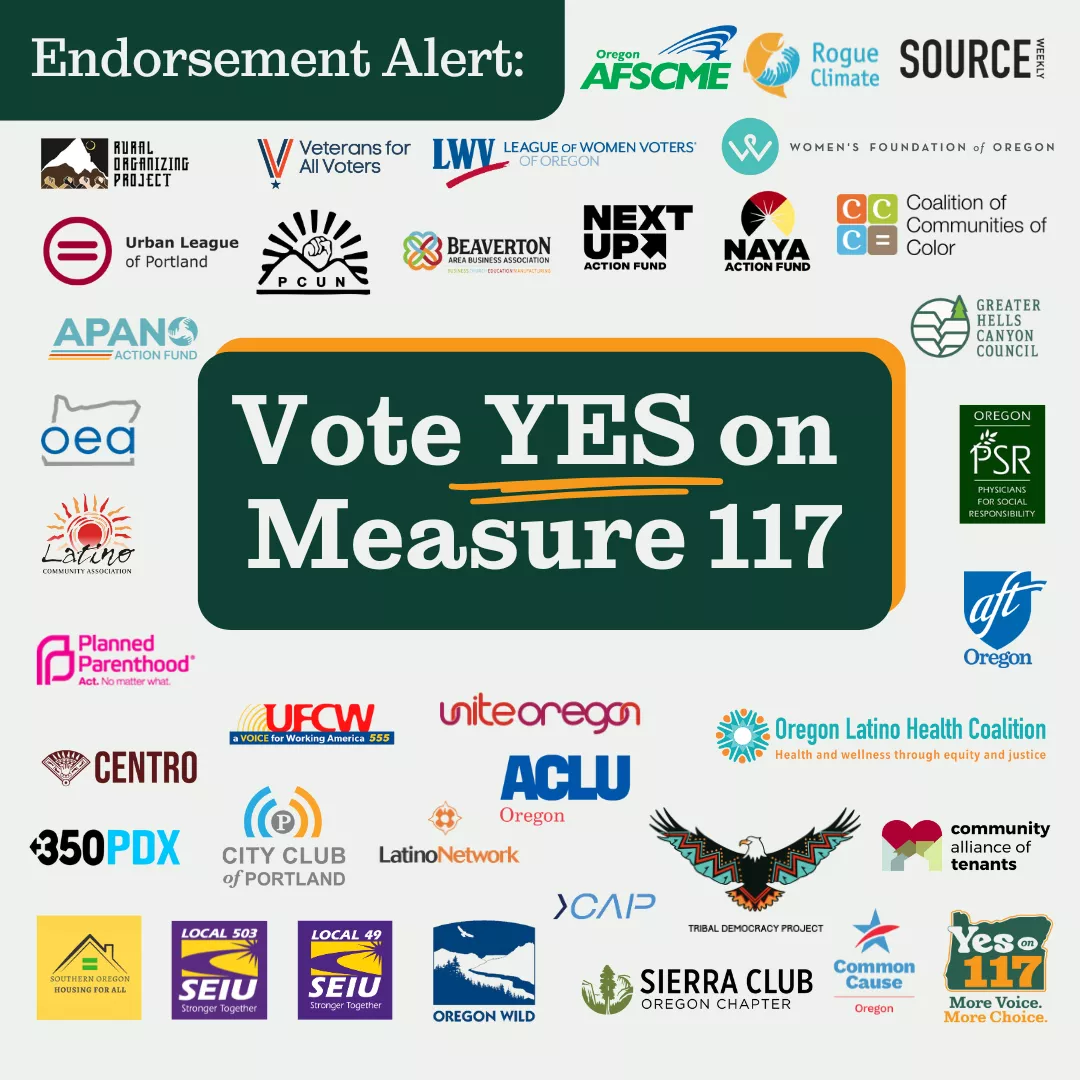 A collage of logos of organizations supporting Measure 117