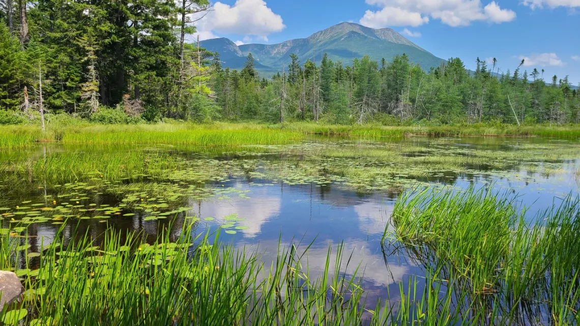  vista from the AT of Mt. Katahdin looking across Grassy Pond. 