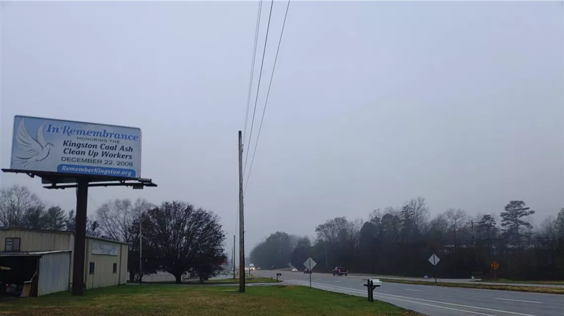 Image of billboard honoring Kingston Coal Ash Spill cleanup workers