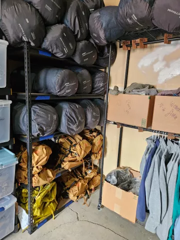 Organized gear in storage room