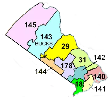 Pennsylvania house district map of Bucks County