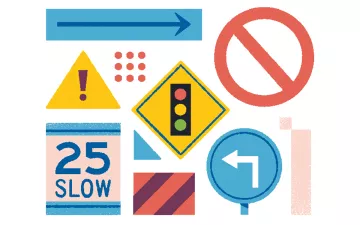 Illustration shows several road signs