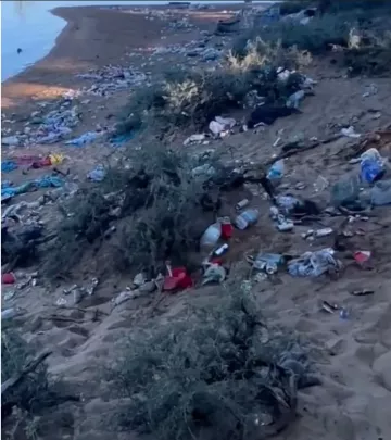 Aftermath of July 4, 2023 at Zephyr Cove showcasing the trash left. 