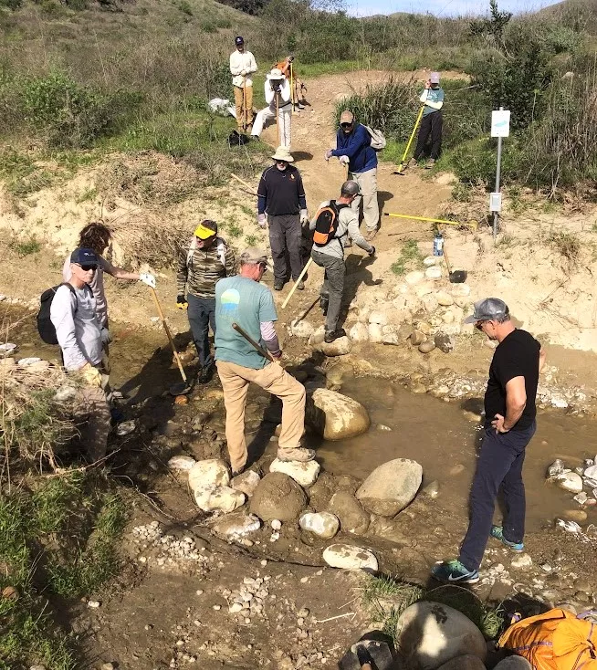 Ventura Land Trust staff and volunteers assessing a creek crossing at the popular Harmon Canyon. (Photo courtesy of VLT)