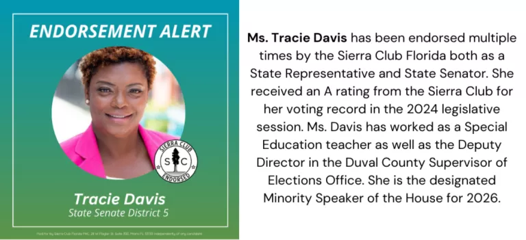 Political Endorsement for Traci Davis with photo and text