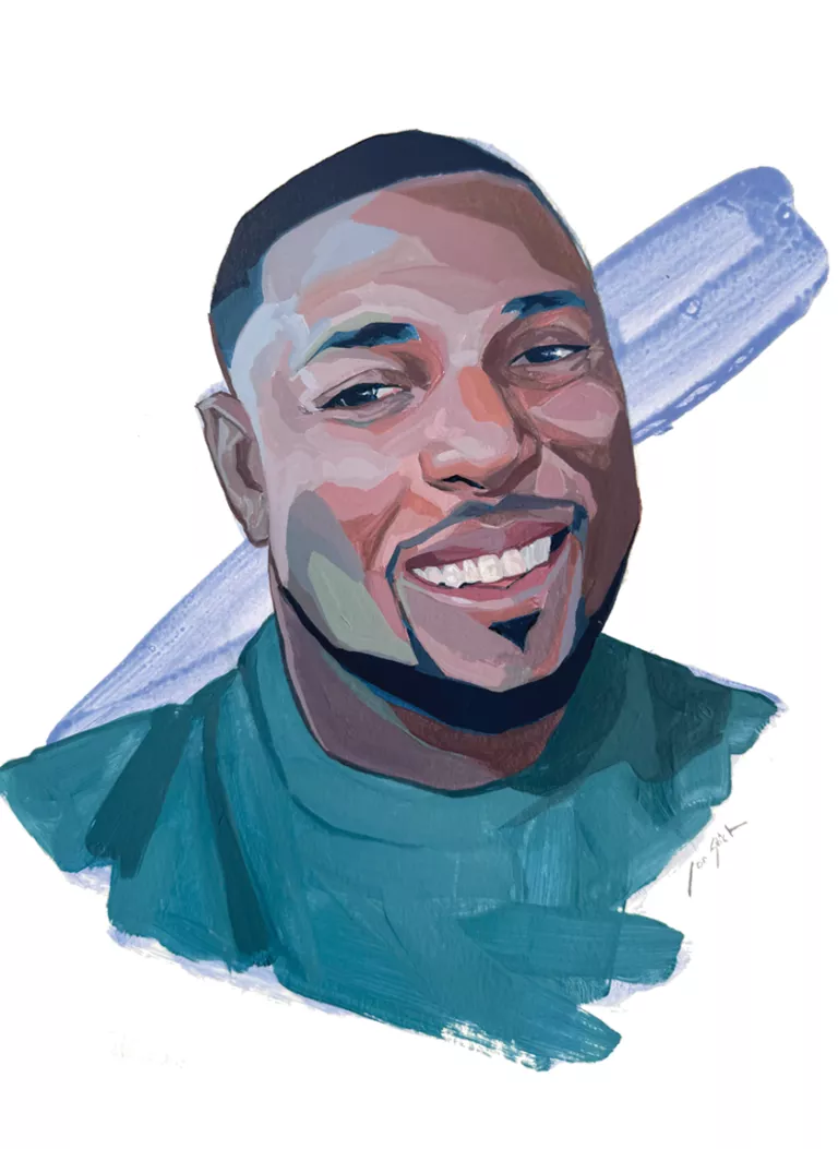 Illustrated portrait of Xavier Boatright smiling at the camera