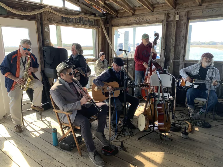 A band playing at Bowen's Island