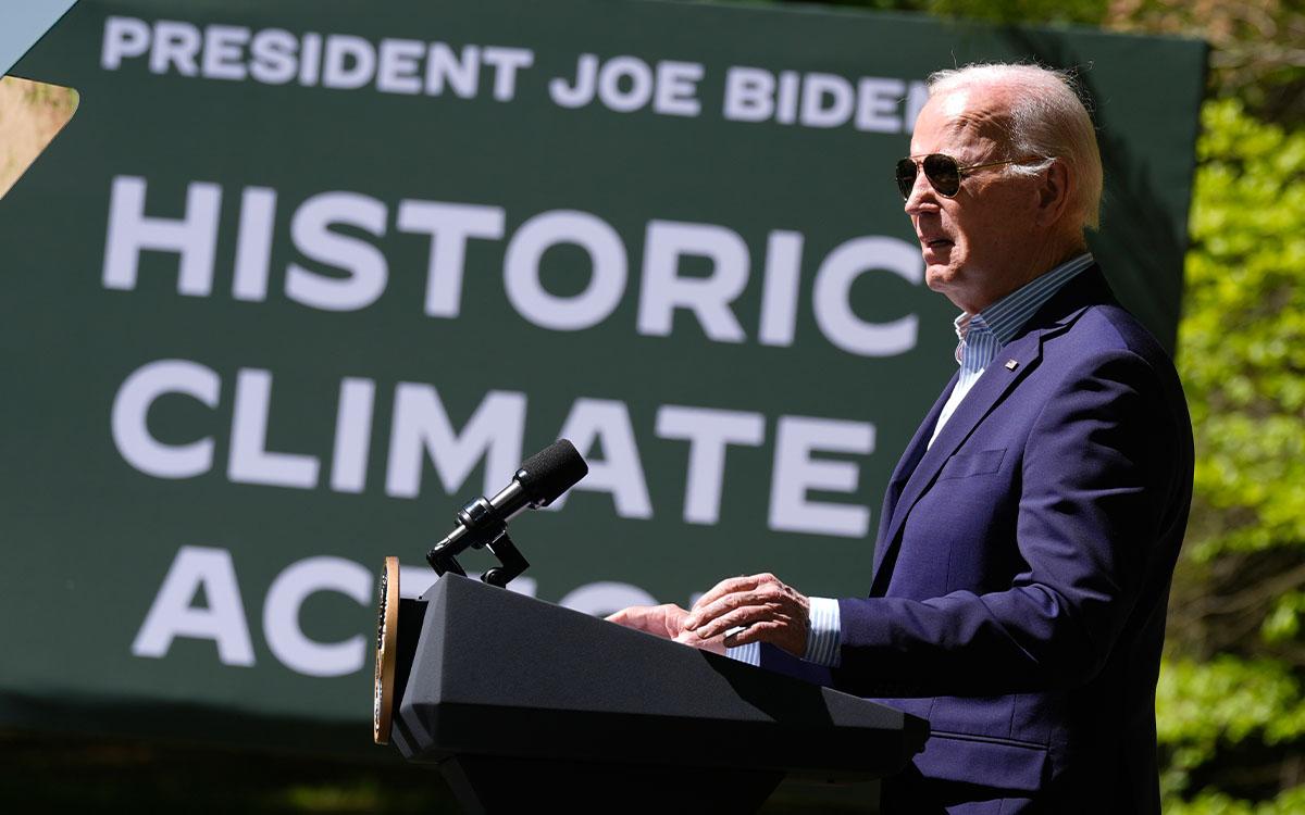 President Joe Biden speaks at Prince William Forest Park on Earth Day, Monday, April 22, 2024, in Triangle, Va.