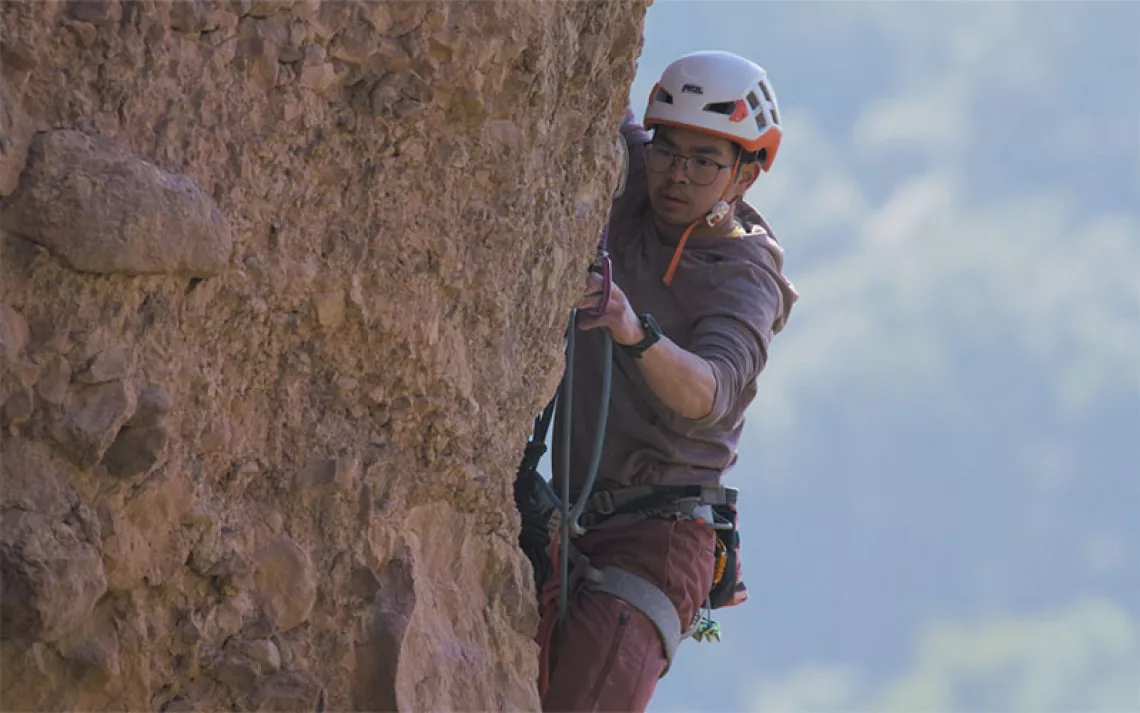 A man rock climbing