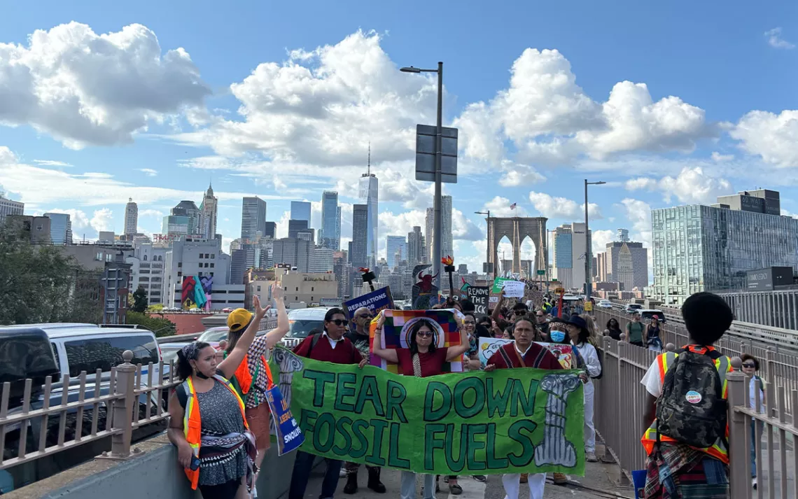 An Indigenous delegation representing various South American communities led the march. Many of them spoke about the impacts climate change and extractivism have had on their region.