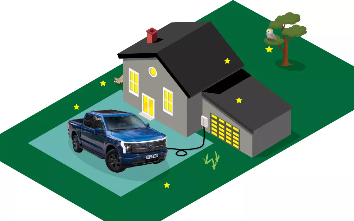 illustration of a house with an EV charging outside