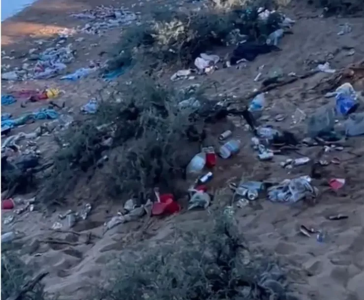 Aftermath of July 4, 2023 at Zephyr Cove showcasing the trash left. 