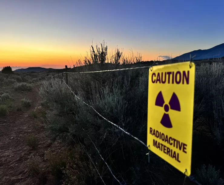 Radioactive sign outside White Mesa, Utah