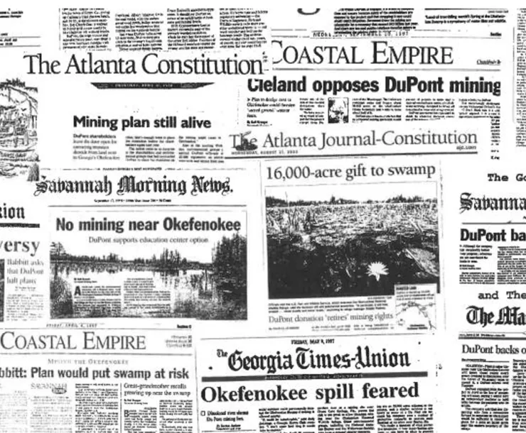 News clippings of mining interests in the Okefenokee