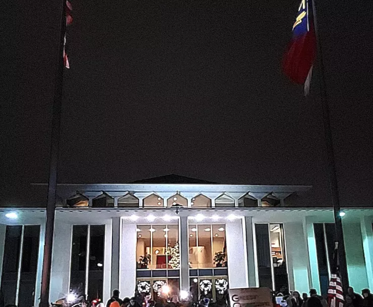 Protesters outside the NC Legislative Building on Dec. 9, 2024